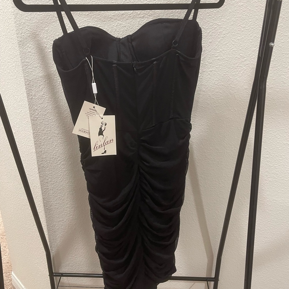 Black Ruched Bodycon Dress - Picture 3 of 6